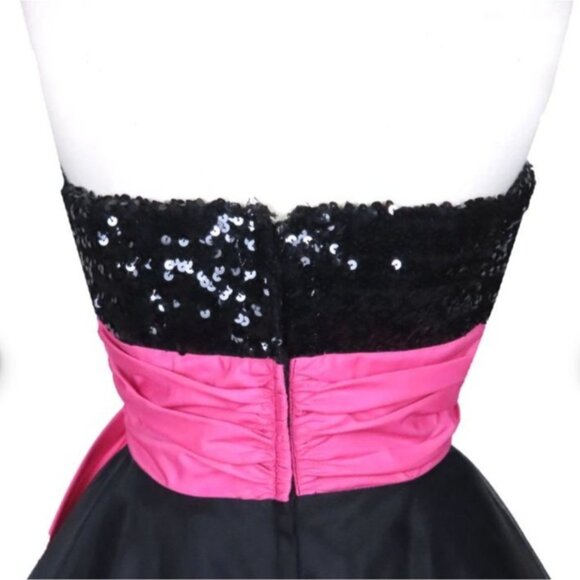 STUNNING Vintage 50s Black Sequin Princess Strapless Organza Ball Gown Size 9 - Picture 3 of 16